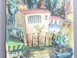 une photo d'un tableau représentant une maison accroché au mur
