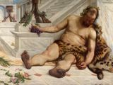 a painting of a man sitting on the ground with a cat