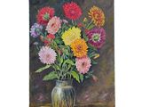 a painting of flowers in a vase on a table