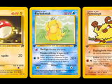 three pokemon cards are shown in a row on a black background