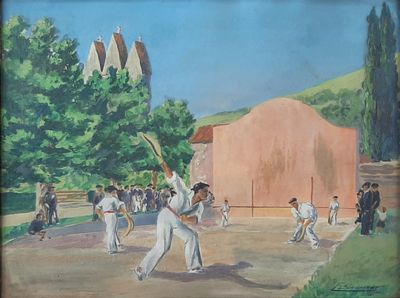 tableau représentant un groupe d'hommes jouant au baseball sur un terrain