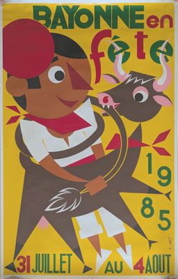 an image of a poster with a boy riding a bull