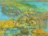 une image représentant un tableau où l'on voit une vaste étendue d'eau entourée de rochers
