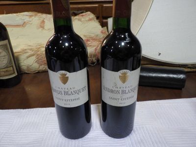 deux bouteilles de vin posées sur une table l'une à côté de l'autre