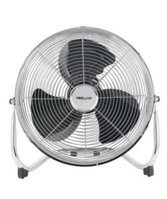 un ventilateur noir et blanc posé sur un pied métallique