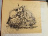 an image of a drawing of a man on a horse with a sign