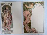 two art nouveau style postcards of women with flowers in their hair