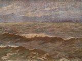 peinture représentant un tableau représentant une vaste étendue d'eau avec un bateau au loin