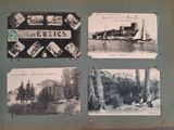 pictures of a bunch of old postcards on a wall