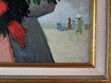 a painting of a woman holding a bunch of flowers