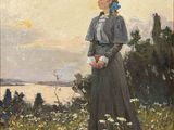 une image représentant un tableau où l'on voit une femme debout dans un champ