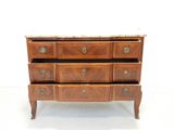 an image of a wooden dresser with marble top and drawers