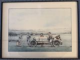 framed picture of a group of people riding in a car