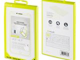 the packaging of a yellow box with a pair of earphones in it