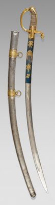 paire d'épées en argent plaqué or, ornées de motifs bleus et dorés