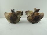 pair of antique chinese carved pottery vases with birds