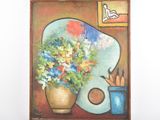une peinture représentant un vase de fleurs sur une table