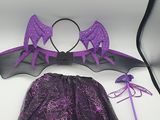 Costume de chauve-souris violet et noir et accessoires pour un déguisement de fille