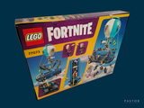 a box of lego fortnite toys on a blue background