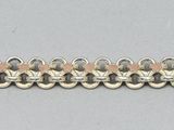 a close up of a row of silver beads on a white surface