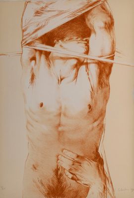 drawing of a man with a bandage on his head