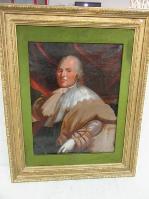 painting of a man in a brown coat and white gloves