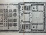 un dessin représentant le plan d'un bâtiment avec une horloge