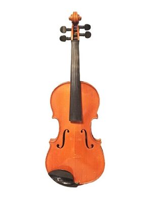 an orange violin sitting on top of a white surface