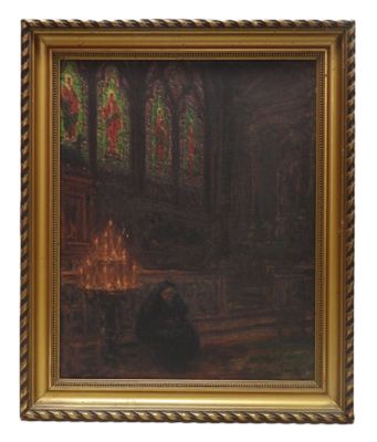 a painting of a man sitting in front of a fireplace