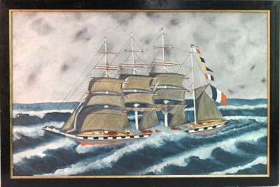 Ecole début XXe siècle "Quatre mats barque en mer"