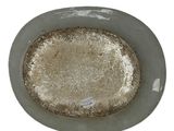 a silver plate with a gold rim on a white background