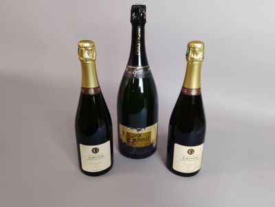 trois bouteilles de champagne posées côte à côte sur une table