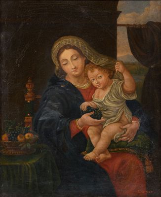 une image d'un tableau représentant une femme tenant un enfant dans ses bras
