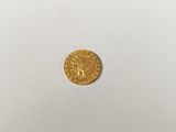 gros plan d'une pièce d'or sur une surface blanche