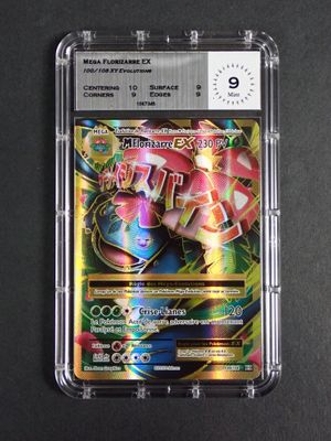 a close up of a pokemon card in a plastic case