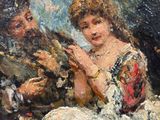 a painting of a man and a woman sitting on a bench