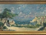 an image of a painting of a landscape with trees and rocks