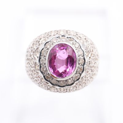 Bague Boule en or blanc 18K Orne d'un saphir rose de taille…