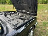a black car with its hood open in the grass
