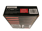 a black box with a red and white label on it
