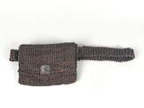 brown knitted belt with metal buckle on a white background
