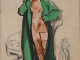 tableau représentant une femme vêtue d'un manteau vert et de bas