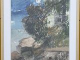 tableau représentant un arbre sur une falaise rocheuse au bord de l'océan