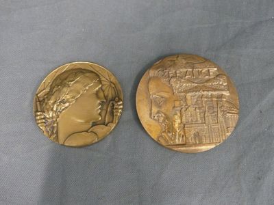 P. TURIN et PM. DAMMANN : 2 médailles en bronze patiné, diam…