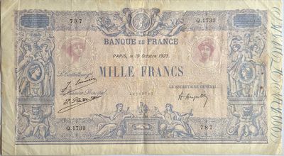 1000 francs bleu et rose 19/10/1923 , TTB