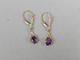 a pair of gold earrings with amethorate stones