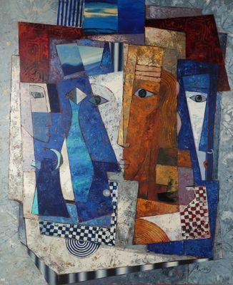 un tableau représentant un homme et une femme accroché au mur