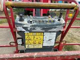 a close up of a forklift with a sign on it