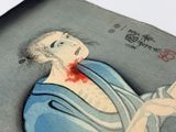 a painting of a woman with blood on her face