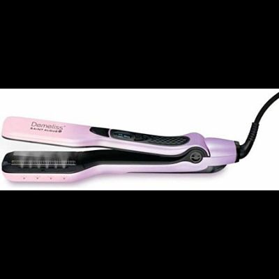 a close up of a hair straightener on a white surface